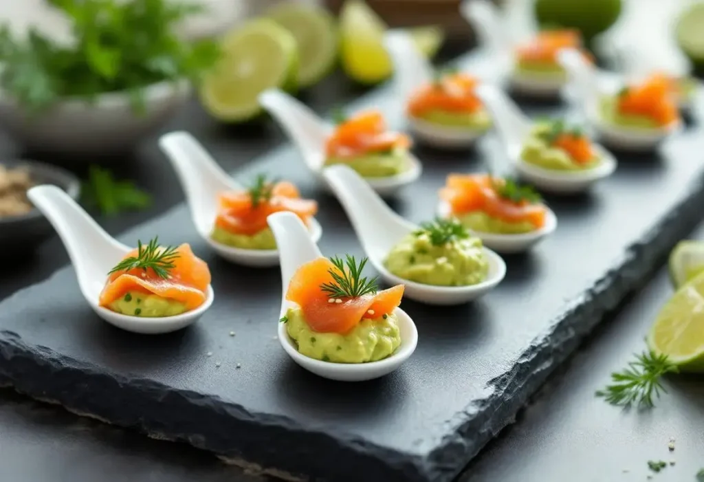 Cuillères apéritives avocat–saumon fumé : une bouchée fraîche, prête en quelques minutes